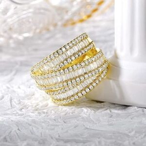 ETERNITY Band Emerald Cut Diamond Ring Stacked Yellow Gold